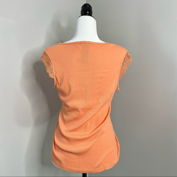 2/$30 VTG Orange Ribbed 100% Cotton Crochet T-Shirt XL - Picture 2 of 8